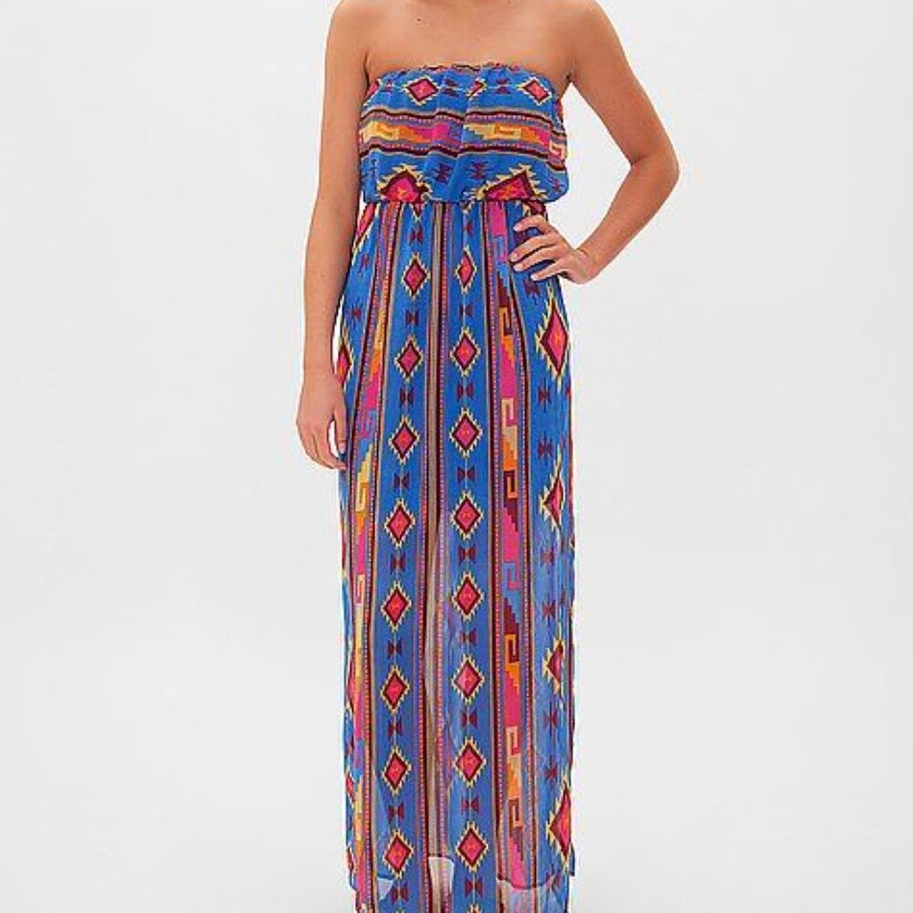 Ruby Rox Women's Strapless Southwestern Patterned Floor Length Dress Size M